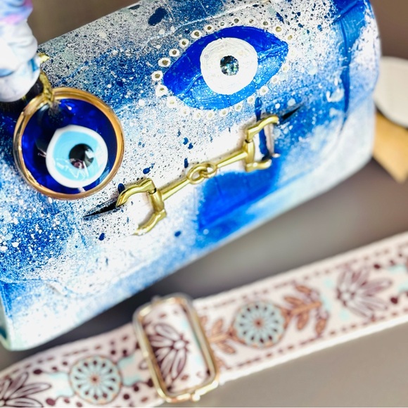 Artistic Crossbody Bag with Evil Eye Design - Picture 3 of 12
